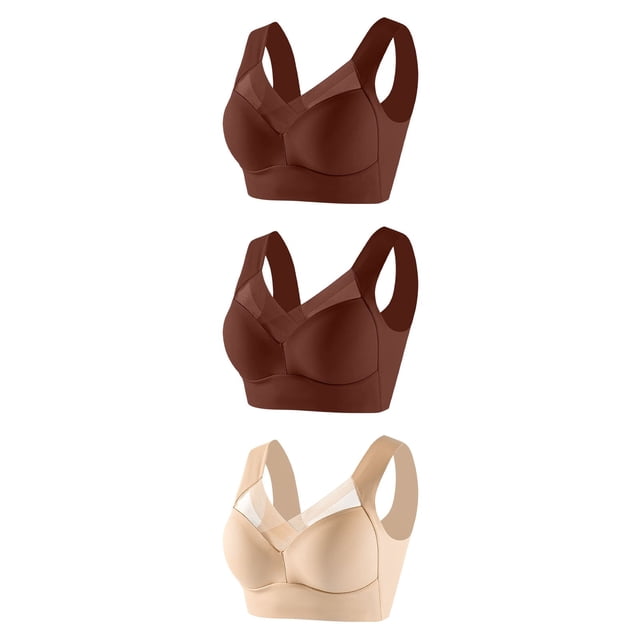 FAIWAD 3Pcs Solid Color Bra for Women Wirefree Plus Size Padded Bralettes Stretch Full Coverage Workout Daily Underwear