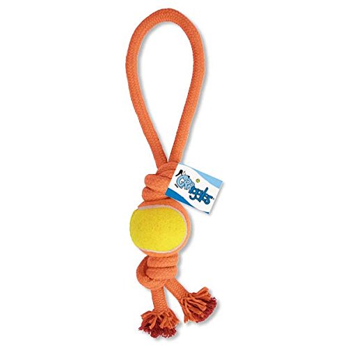 MPP Ruff Rope Dog Toys Tough Orange Knot Tennis Ball Dental Chew Play Fetch Tugs (Tennis Tug - 13")