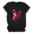thumbnail image 1 of JIRNDf T-Shirt pour Femmes, Mode Estivale Tendance, Manches Courtes, Col Rond, Imprimé Cancer du Sein, Ample, Mignon, Graphique, Noir TG, 1 of 4