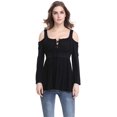 thumbnail image 2 of Women's Cold Shoulder Lace Up Casual Tunic Solid Blouse Tops, 2 of 5