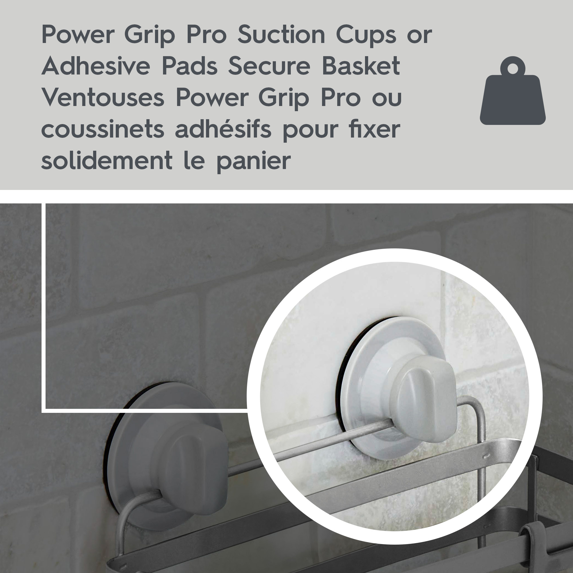 Better Homes & Gardens Adhesive or Suction Mount Shower Storage Basket, Satin Nickel
