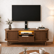 DEXTRUS 59" TV Stand with Mount for 32-75" TVs, Fluted Entertainment Center with Power Outlets, Height Adjustable TV Console for Living Room, Walnut