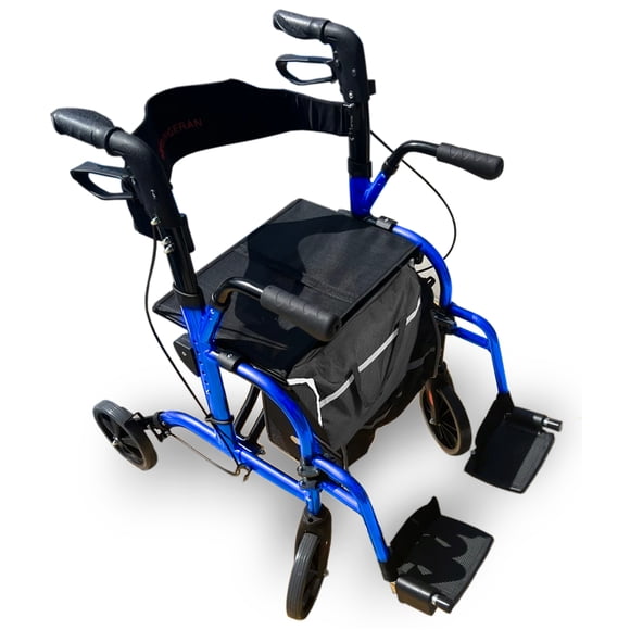 Bangeran DayWalker Rollators For Seniors Lightweight With Seat Foldable, Outdoor Rolling Walker, 8” Non-Pneumatic Tire Wheels, Compact Folding Design for Seniors, 2 in 1 Rollator, Blue