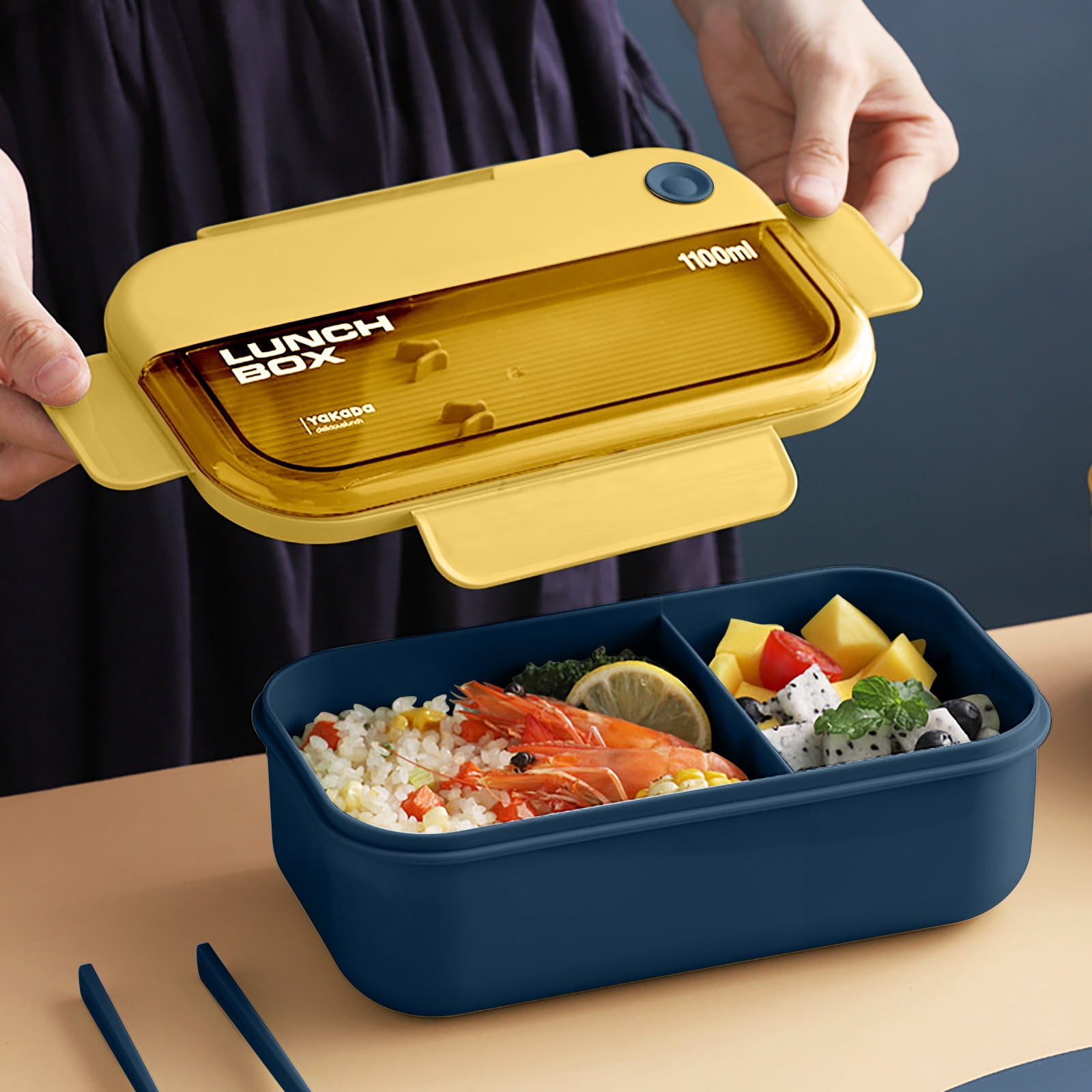 Dvkptbk Lunch Containers,Lunch Box Kids,Bento Box Adult Lunch Box,Lunch Containers For Adults/Kids/Toddler,1100Ml-2 Compartment Bento Lunch Box,Built-In Reusable Spoon &