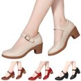 thumbnail image 2 of B91xZ Chaussures Plates pour Femmes Largeur Grand Bout Rond Talon Bloc Mocassins Chaussures, Marron 8, 2 of 5