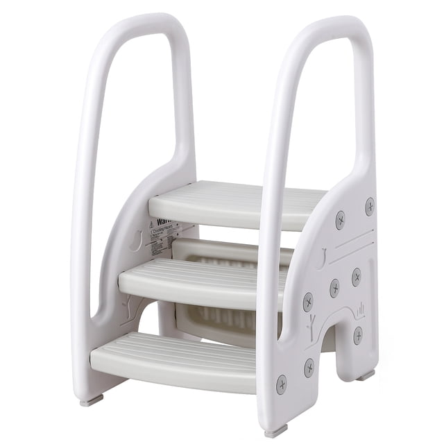 Zzistar Kids Step Stool with Armrests, Adjustable Non Slip 3 Step Stool, Stepping Standing Stool Helper, White