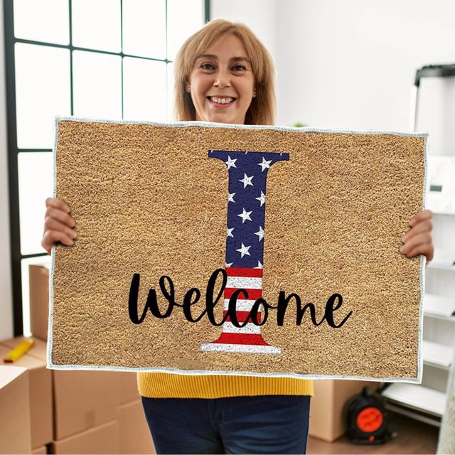 4th of July Door Mat Outdoor,Independence Day Welcome Doormat, 4th of July Coir Doormat with Non Slip Backing ,Patriotic Mat Star Front Porch Rugs For Home Entrance 4th of July Decoration,(15*24")