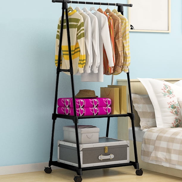Freestanding Corner Coat Rack with 2 Shelves & Hooks, Space-Saving