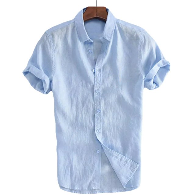 Men‘s Short-Sleeve Shirts Button Down Linen Shirt Summer Casual Tops