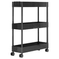 thumbnail image 3 of Bowayaoa 3-Tier Rolling Bathroom Storage Cart with Adjustable Shelves, Slim Gap Organizer for Kitchen & Bath, Plastic Utility Rack with Wheels and Brake, Space-Saving Mobile Shelving Unit, 3 of 7