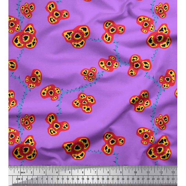 Soimoi Rayon Fabric Flower Artistic Decor Fabric Printed Yard 56 Inch Wide