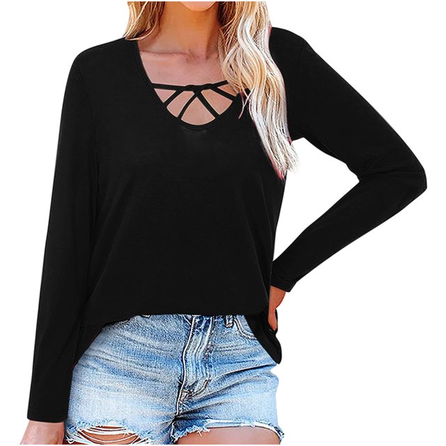 Mode Femme Couleur Unie Col Rond Manches Longues T-Shirt Décontracté Blouse