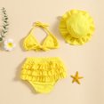 thumbnail image 3 of Gupgi 3Pcs Baby Girl Bikini Set 6 12 18 24 Months Infant Solid Color Swimsuits Halter Triangle Tops+Ruffle Bottoms+Sun Hat Bathing Suit Swimwear, 3 of 9