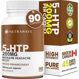 Nutrawave 5-HTP 200 mg – Mood & Relaxation Support, Sleep Support Supplement, 90 Vegan Capsules, Non-GMO, Gluten-Free, Made in Canada