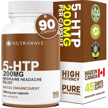 Nutrawave 5-HTP 200 mg – Mood & Relaxation Support, Sleep Support Supplement, 90 Vegan Capsules, Non-GMO, Gluten-Free, Made in Canada