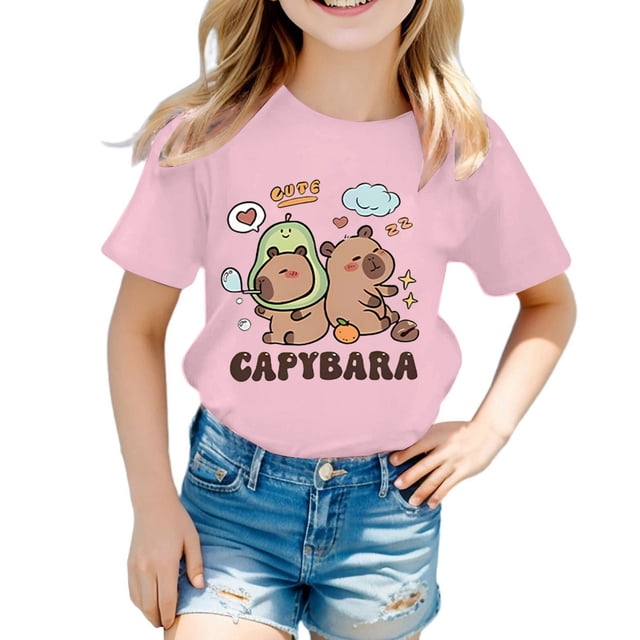 LYHaoo T-Shirt à Manches Courtes Décontracté Ample pour Filles, Col Rond, Imprimé à Motif d'Animaux de Dessin Animé, T-Shirts à Col Rond Tailles 10-12 Ans