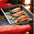 thumbnail image 4 of Chef Pomodoro Nonstick Carbon Steel Roasting Pan Roaster with Flat Rack, 16 x 11-Inch, Large, Grey, Bakeware Rectangular Oven BBQ Baking, 4 of 8
