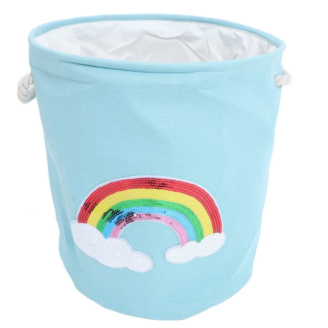 Printed Laundry Baskets Folding Cartoon Pattern Linen Fabric Laundry Organizing Basket(Blue Rainbow)