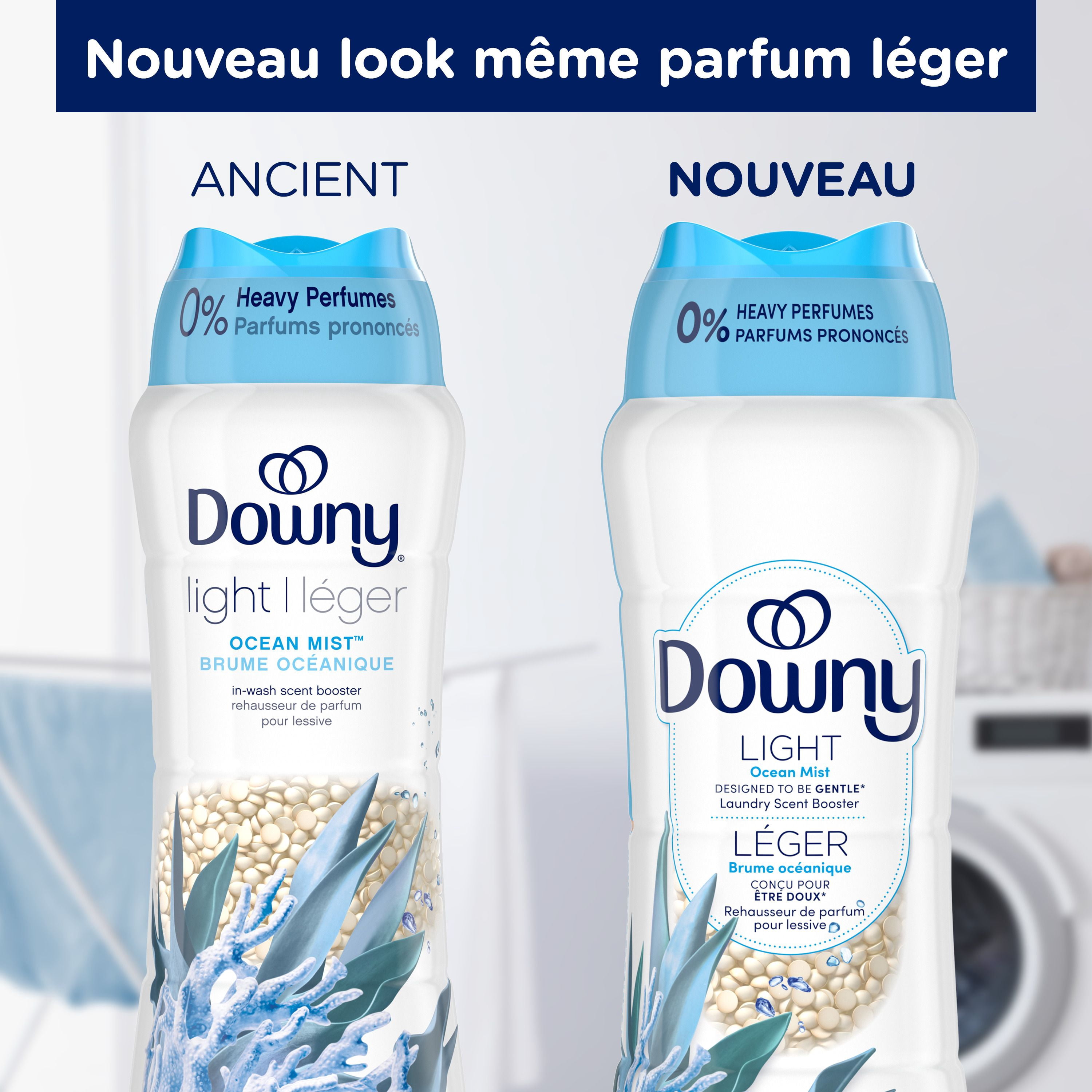 Perles rehausse-parfum pour lessive Downy Léger, parfum Brume océanique, perles pour les tissus pour la lessive, conçues pour être douces avec une légère bouffée de parfum, sans parfums prononcés