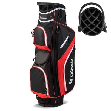 Patiojoy 14-Way Golf Cart Bag Golf Club Bag with 14 Ways Organizer Divider Top 9 Zippered Pockets Cooler Bag Umbrella Holder Red