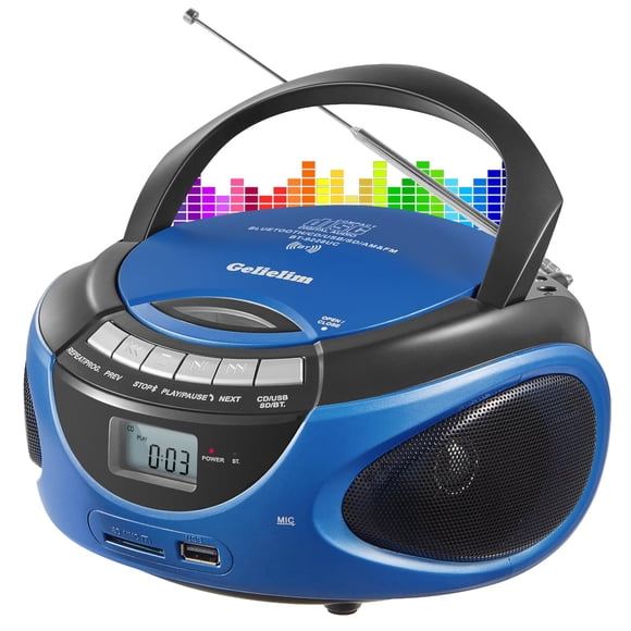Gelielim Portable Boombox CD Player, Top Loading CD Players for Home with Bluetooth, AM FM Stereo Radio, Support USB, SD, MMC Drive, LCD Display, Hea