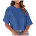 thumbnail image 1 of Fgnfyis T-Shirts Courts à Col Rond pour Femmes, Manches Courtes, Épaules Dénudées, Hauts Courts, T-Shirts pour Femmes, Bleu, M, 1 of 6