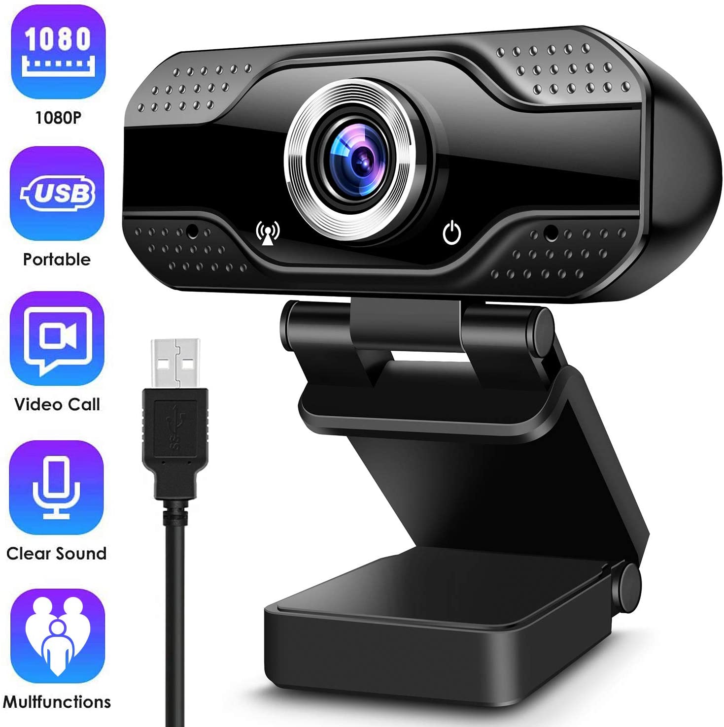 Video Calling Recording Conferencing Live Class Webcam,1080P Full HD Webcam USB Desktop & Laptop Webcam Live Streaming Webcam with Microphone Widescreen HD Video Webcam