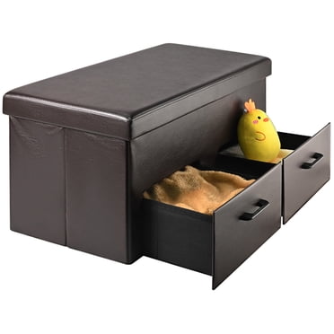 Ottomane de Rangement Pliable de 31 Pouces avec 2 Tiroirs, Banc-Coffre Repose-Pieds Tabouret