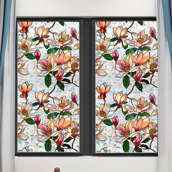 Autocollants Muraux Stylés Arc-en-Ciel Floraux Film pour Fenêtre à Adhérence Statique Décalque Amovible pour Portes en Verre / Intimité Botanique pour Espaces Intérieurs