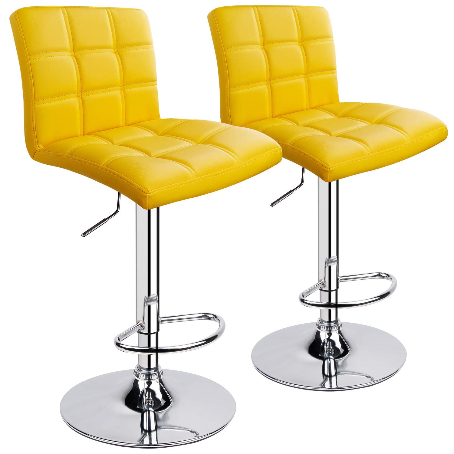 Tabourets de Bar Réglables en Cuir PU Carré Moderne avec Dossier, Set de 2, Tabouret Pivotant de contre-Hauteur par Leopard (Jaune)