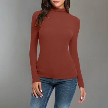 Meichang Chandails à Col Montant à Manches Longues pour Femmes, Couleur Unie, sous-Vêtements Thermiques Doux, Hauts, Mode Automne 2024, T-Shirts Moulants de Base