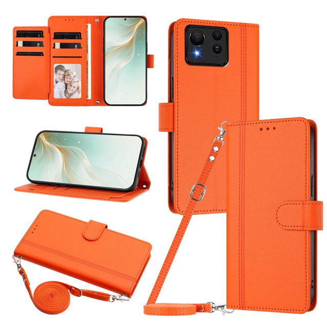 Book Style Wallet Cover for ASUS Zenfone 11 Ultra, Soft PU Leather, Orange