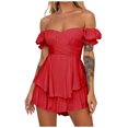 thumbnail image 1 of Penkiiy Combinaisons pour Femmes Mode Femme Été Uni Décontracté Manches Courtes Salopette Courte Combinaison Rouge TP Combinaisons, 1 of 9