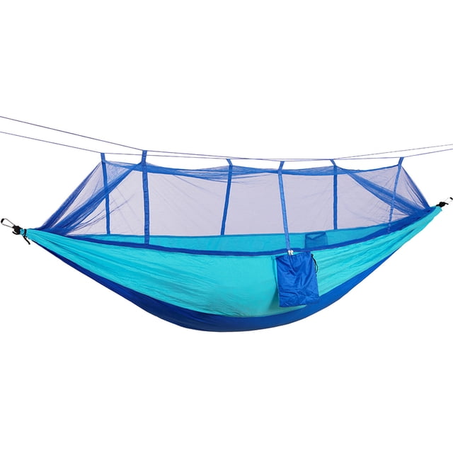XWSHYW Hamacs de Camping Extérieur Double Vert Ciel avec Moustiquaire. un Hamac Double durable en Teintes Vert et Bleu, Équipé d'Une Moustiquaire Intégrée pour la protection Extérieure. le Hamac Est Suspendu avec des Cordes et Comprend une Poche de Rangement Latérale pour Plus de Commodité. Convient au Camping, à la Randonnée Ou à la Détente dans la Cour Arrière.