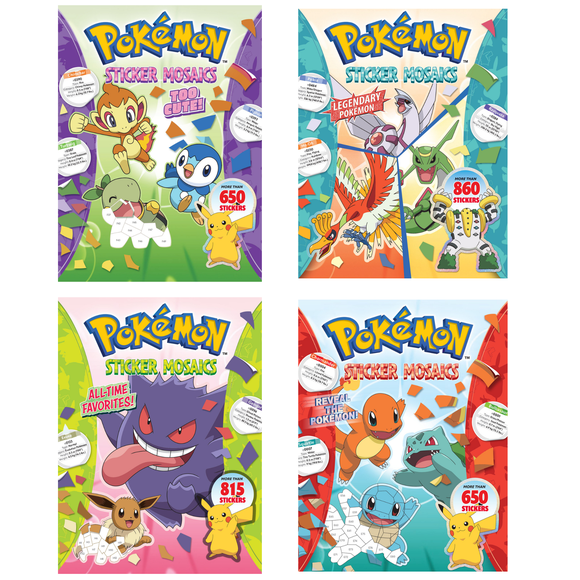 Pokémon Sticker Mosaics for Fun and Relaxation, 40 Full Color Posters with Tear-Out Pages of Legendary, Paint by Sticker for Kids and Adults (Set of 4 Books)