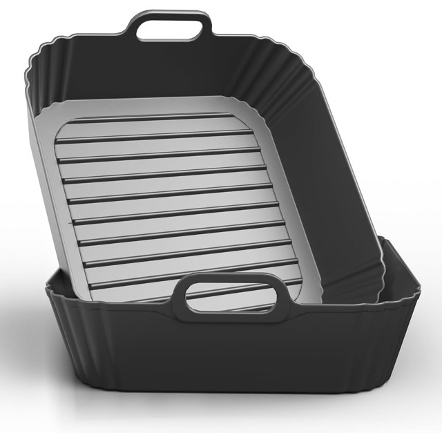 PINTAUR 9-Inch Square Silicone Liners for Large Air Fryer 2Pack, Silicone Pot Baking Accessories for Chefman 6 to 8.5QT, Reusable Air Fryer Tray Insert for Oven Microwave Accessories