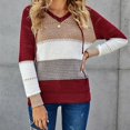 thumbnail image 5 of Women‘s Color Block Knit Hoodies Sweaters Loose Long Sleeve V Neck Drawstring Pullover Sweatshirts (Grey-2XL), 5 of 5