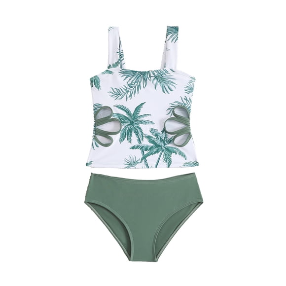 XASZHN Girls 2 Piece Swimsuit Adjustable Straps Out Bathing Suit Girls' Cute Swimwear Teen Girls Swim Set Green_003 8-9 Years