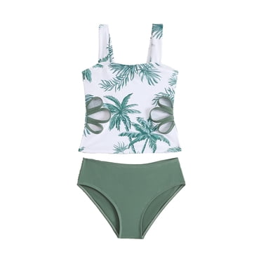XASZHN Filles Maillot de Bain 2 Pcs Bretelles Ajustables Maillot de Bain Extérieur Maillot de Bain Mignon pour Filles Ensemble de Bain pour Adolescentes Vert_003 10-11 Ans