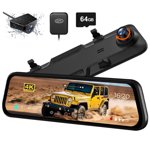 WOLFBOX 12'' Rear View Mirror Dash Cam, 4K Front and 1080P Rear Car Dash Cameras with Super Night Vision, Vehicle, Free 64GB Card & GPS, USB C Port