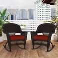 thumbnail image 3 of Jeco Chaise Berçante en Osier Noire avec Coussin Rouge (Ensemble de 2), 3 of 9