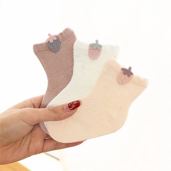 3Pairs/set Baby Girls Boys Socks Newborn Summer Mesh Thin Infant Socks for Girls Cotton Solid Casual Toddler Sock Age for 0-5Y strawberry M for 1to3Years