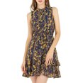 thumbnail image 2 of INSPIRE CHIC Robes en Mousseline pour Femmes CHIC à Smocks Robe Mini Trapèze Sans Manches à Fleurs TG Bleu Marine, 2 of 8