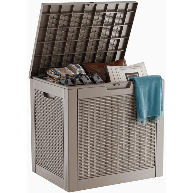 30 Gallon Resin Deck Box, Lockable Patio Outdoor Storage Box for Furniture, Garden Tools and Tools Storage, Waterproof Outside Storage Boxes - Grey