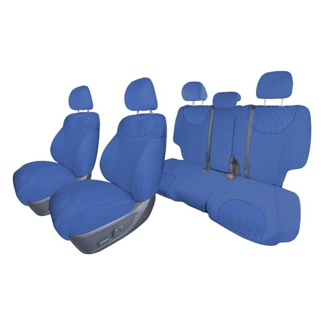 For 2019–2023 Hyundai Santa Fe FH Group Custom Fit Neoprene Waterproof Car Seat Covers - Full Set Solid Blue