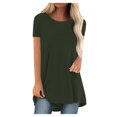 thumbnail image 1 of JIRNDf Chemises pour Femmes Hauts Mode Été Tendance Grande Taille Col Rond Manches Courtes Longues Tuniques Décontractées Blouse Vert Armée L, 1 of 9