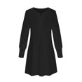 thumbnail image 4 of Birdeem Robe Ample Décontractée pour Femme à Col en V, Manches Longues, Taille à Boutons, Couleur Unie, 4 of 6
