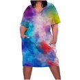 thumbnail image 2 of SMihono Robes Bohèmes d'Été pour Femmes Grande Taille Robe Grande Taille pour Femmes Col en V Robes d'Été Décontractées avec Poche Genou Manches Courtes avec Poches, 2 of 5