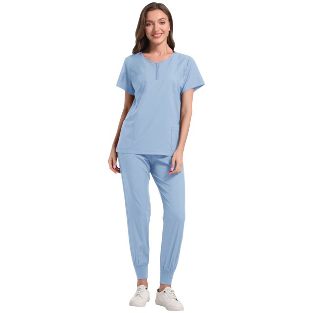 Ensemble de Sarraus pour Femmes 2 Pcs, Ensemble d'Uniforme d'Infirmière de Jogging Extensible, Hauts Confortables et Respirants et Pantalons Fuselés