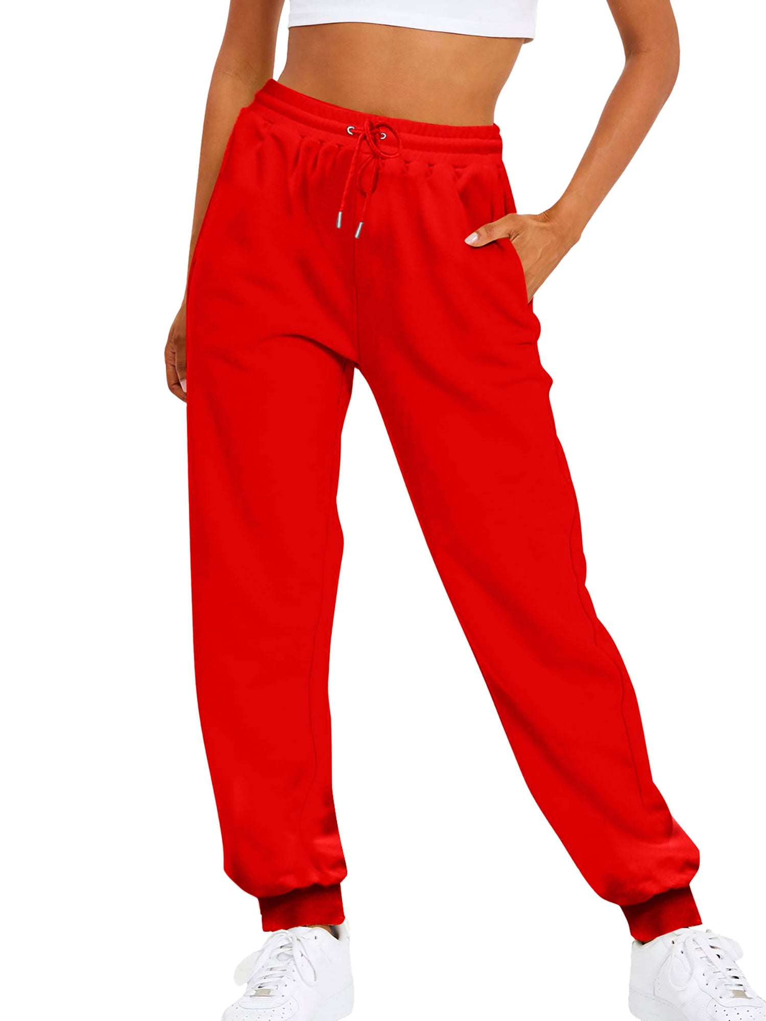Innerwin Trousers Solid Color Ladies Bottoms Holiday Straight Leg Lounge Sweatpants Red S